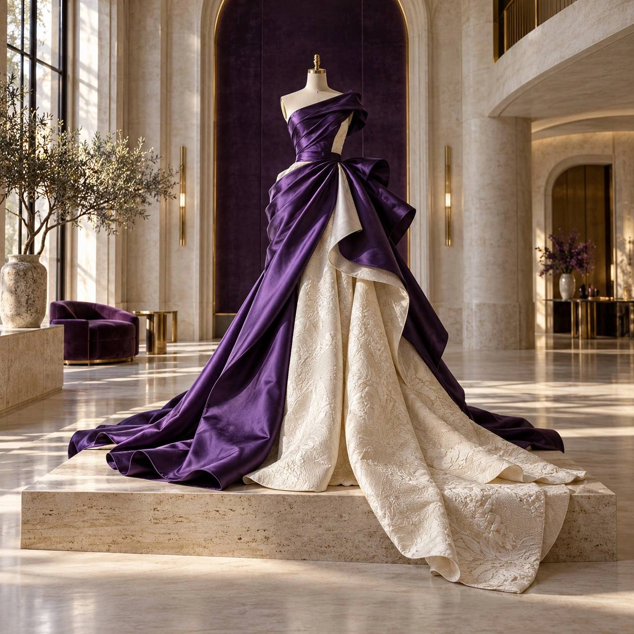 Owner-supplied luxurious purple gown and flowing fabric